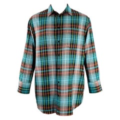 ASPESI Größe XS Aqua Multi Farbe Plaid Baumwolle Oversized Longline Langarm-Shirt
