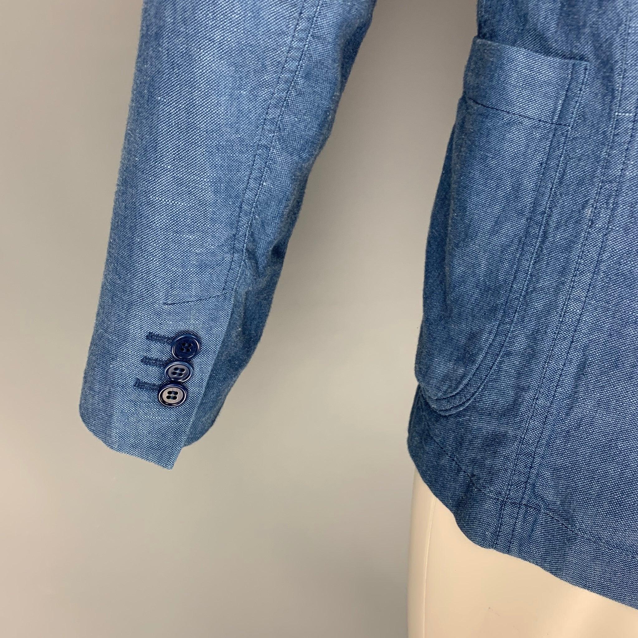 Men's ASPESI Size XS Blue Cotton Linen Notch Lapel Sport Coat For Sale