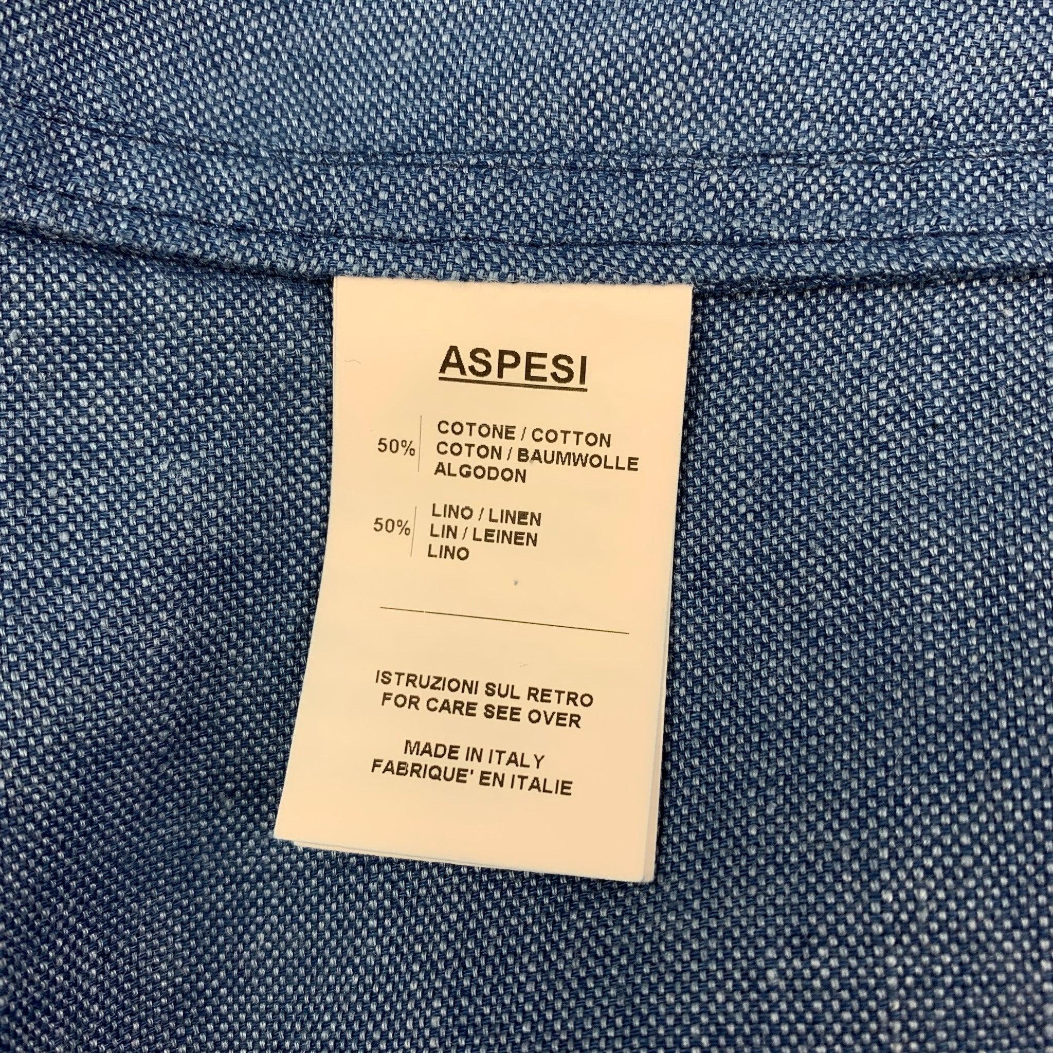 ASPESI Size XS Blue Cotton Linen Notch Lapel Sport Coat For Sale 1
