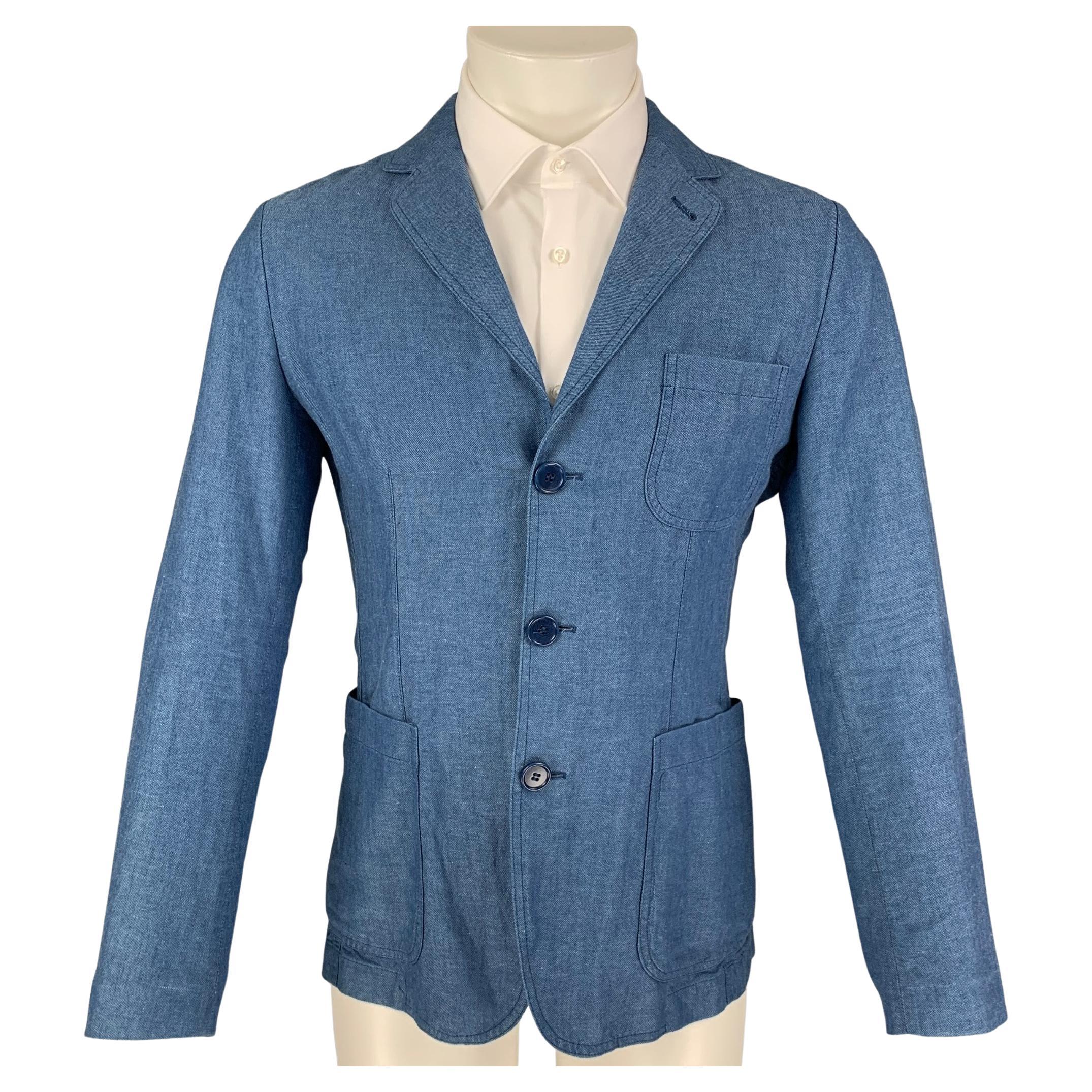 ASPESI Size XS Blue Cotton Linen Notch Lapel Sport Coat