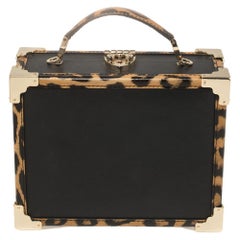 Aspinal Of London Black/Beige Leather and Coated Canvas Trunk Top Handle Bag