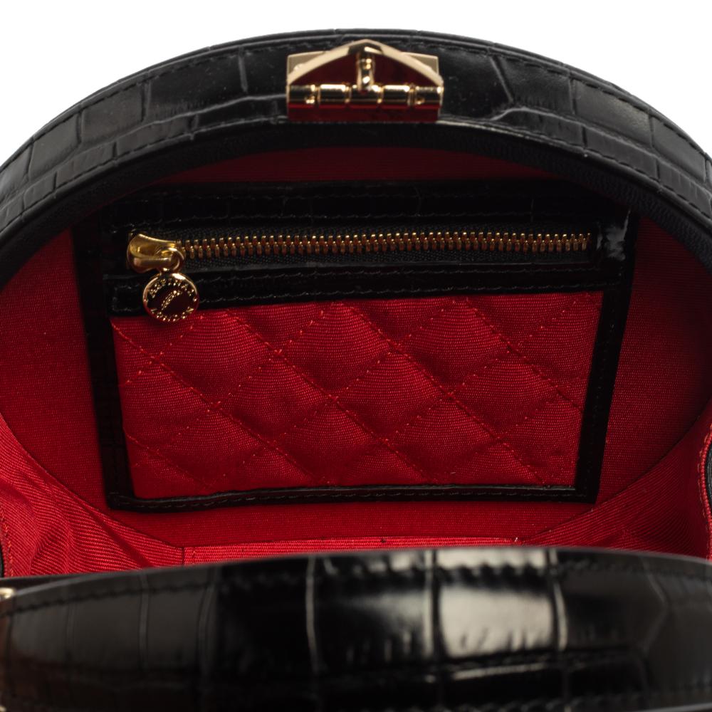 Bolso de hombro Aspinal of London con caja de sombreros de piel grabada en cocodrilo negro 5