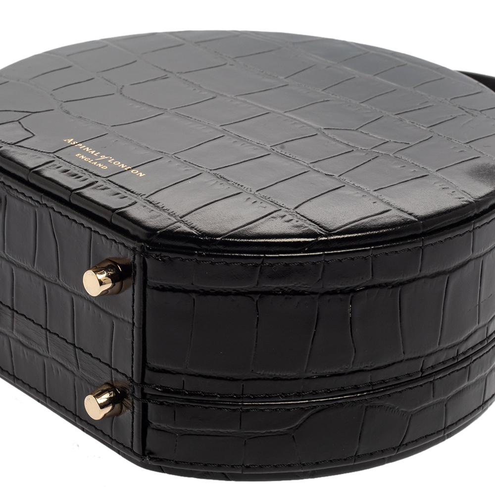 Bolso de hombro Aspinal of London con caja de sombreros de piel grabada en cocodrilo negro 7