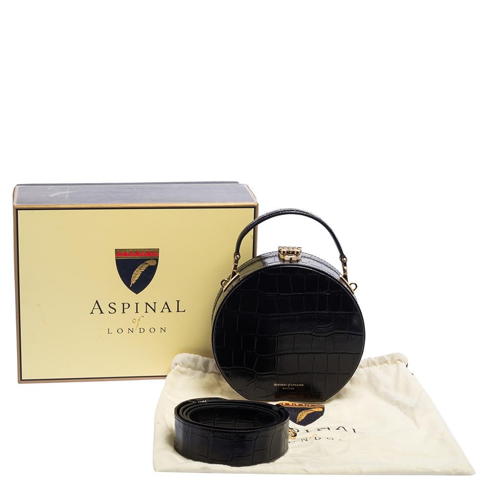 Bolso de hombro Aspinal of London con caja de sombreros de piel grabada en cocodrilo negro 9