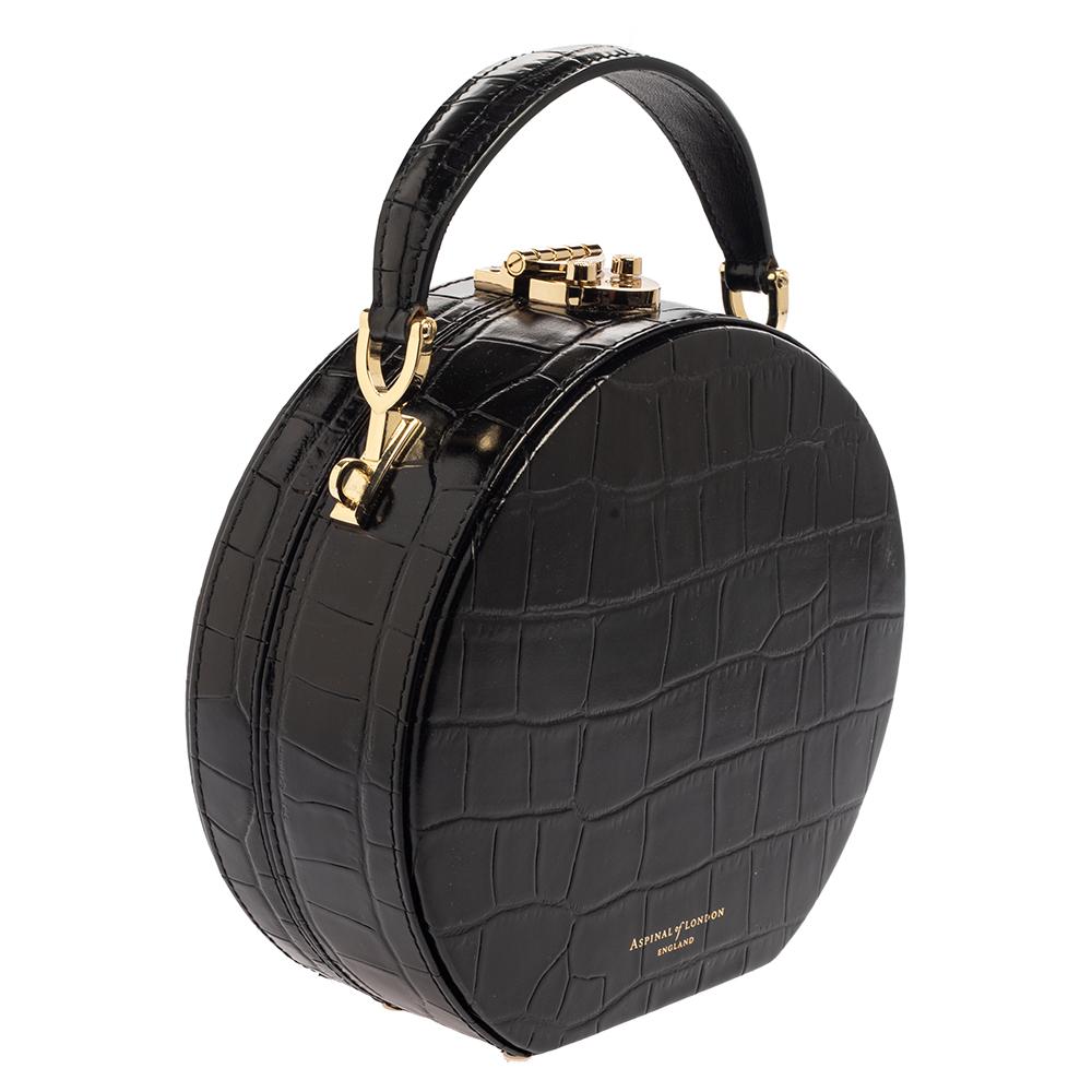 Bolso de hombro Aspinal of London con caja de sombreros de piel grabada en cocodrilo negro en Bueno Estado en Dubai, Al Qouz 2