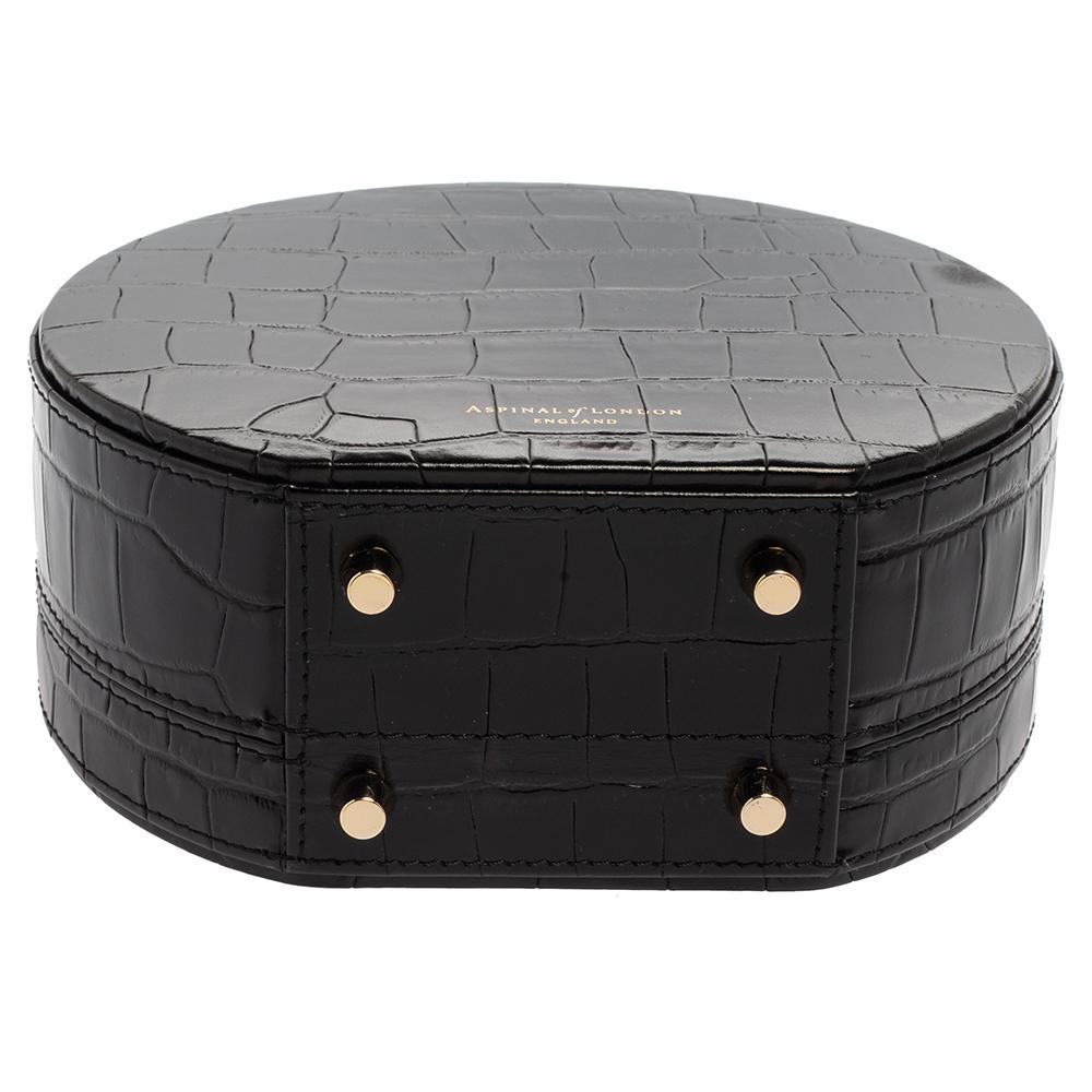 De las mujeres Bolso de hombro Aspinal of London con caja de sombreros de piel grabada en cocodrilo negro