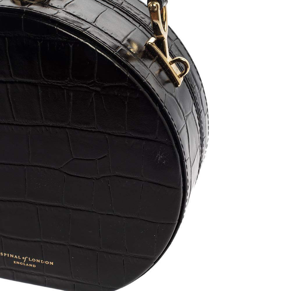 Bolso de hombro Aspinal of London con caja de sombreros de piel grabada en cocodrilo negro 1