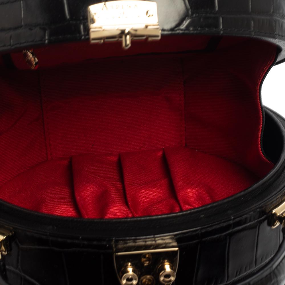 Bolso de hombro Aspinal of London con caja de sombreros de piel grabada en cocodrilo negro 4