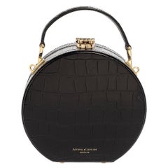 Aspinal Of London - Sac à bandoulière en cuir noir gaufré en croco avec boîte à chapeau