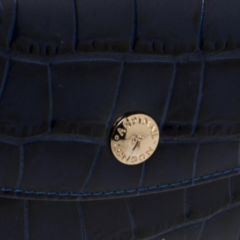 Aspinal of London Blaues Krokodil geprägtes Leder Bifold Wallet im Angebot 5