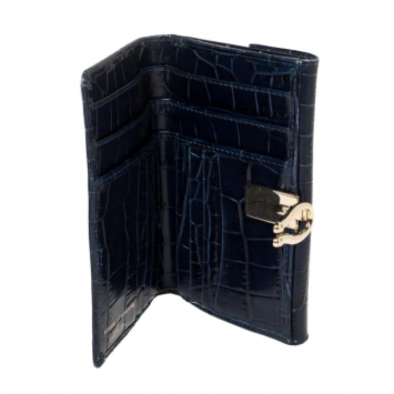 Aspinal of London Blaues Krokodil geprägtes Leder Bifold Wallet im Angebot 1
