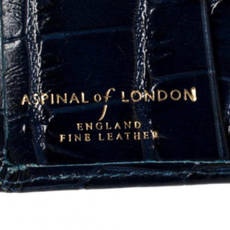 Aspinal of London Blaues Krokodil geprägtes Leder Bifold Wallet im Angebot 2