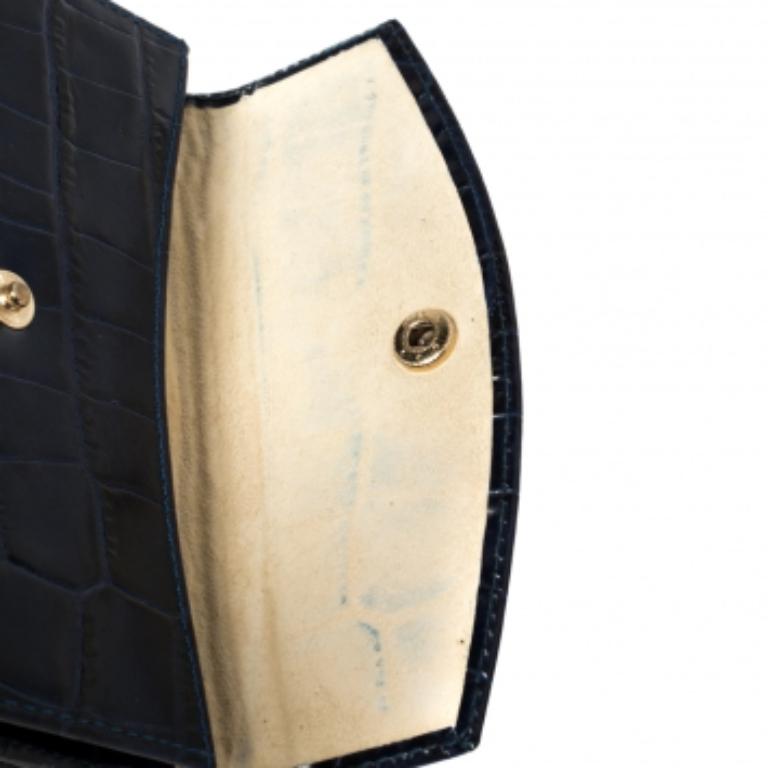 Aspinal of London Blaues Krokodil geprägtes Leder Bifold Wallet im Angebot 3