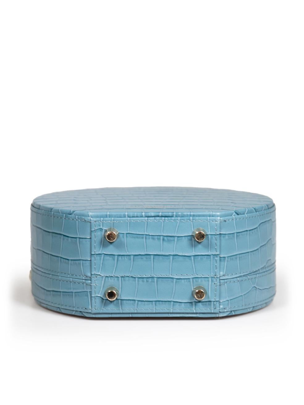 Aspinal of London Blue Leather Hat Box Croc Embossed Top Handle Bag 1