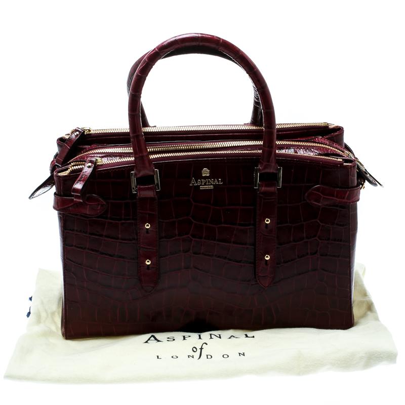 Aspinal Of London Burgundy Croc Embossed Leather Brook Street Tote 3