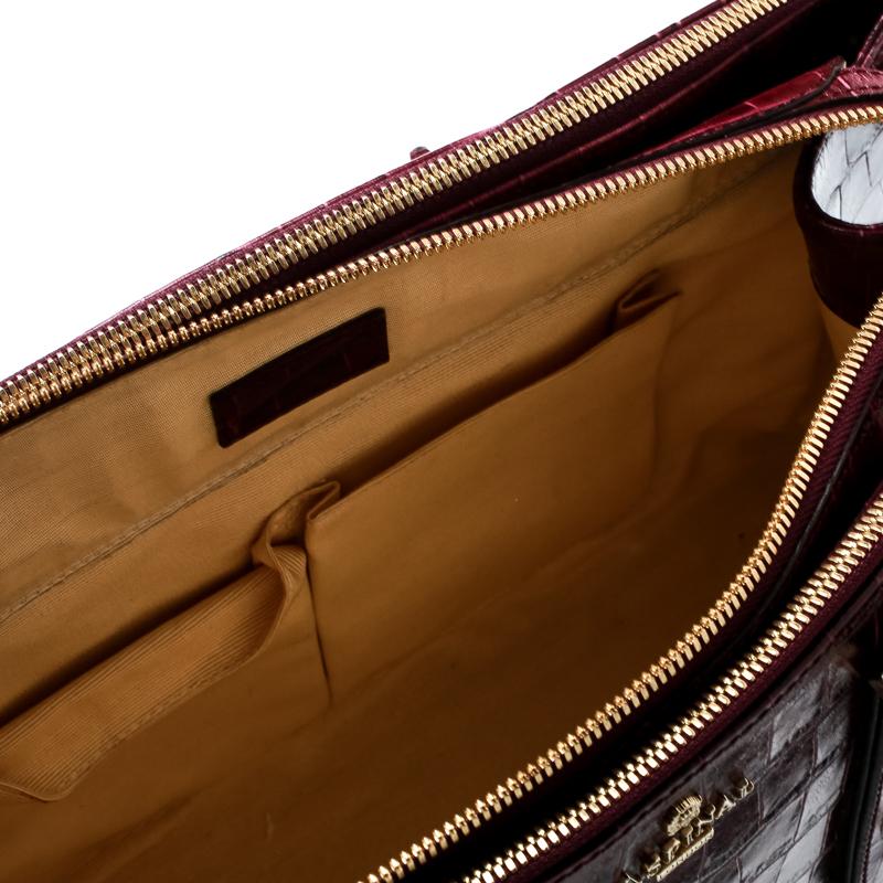 Aspinal Of London Burgundy Croc Embossed Leather Brook Street Tote In Good Condition In Dubai, Al Qouz 2