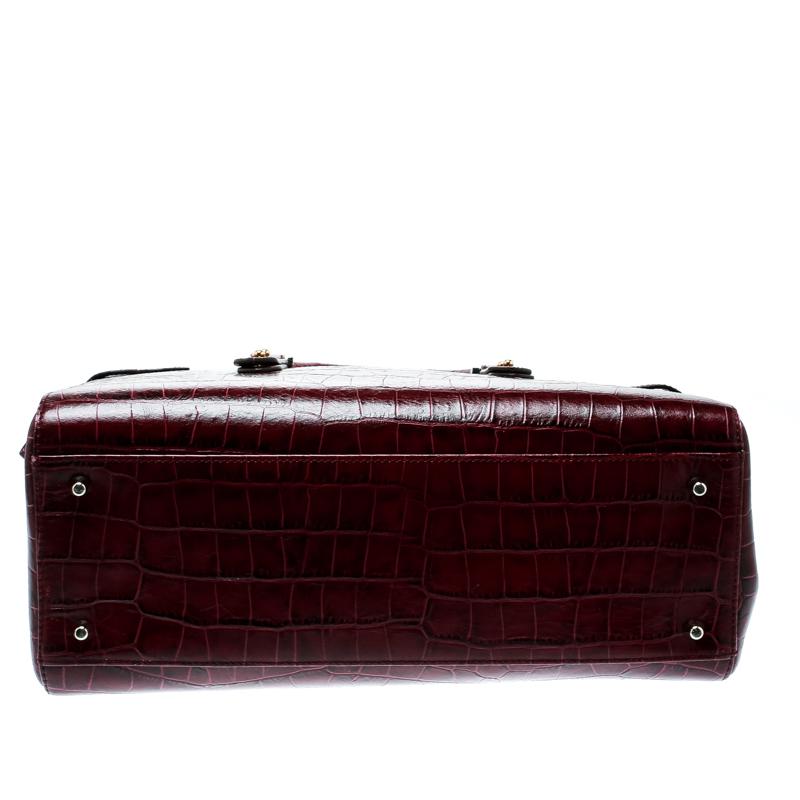 Women's Aspinal Of London Burgundy Croc Embossed Leather Brook Street Tote