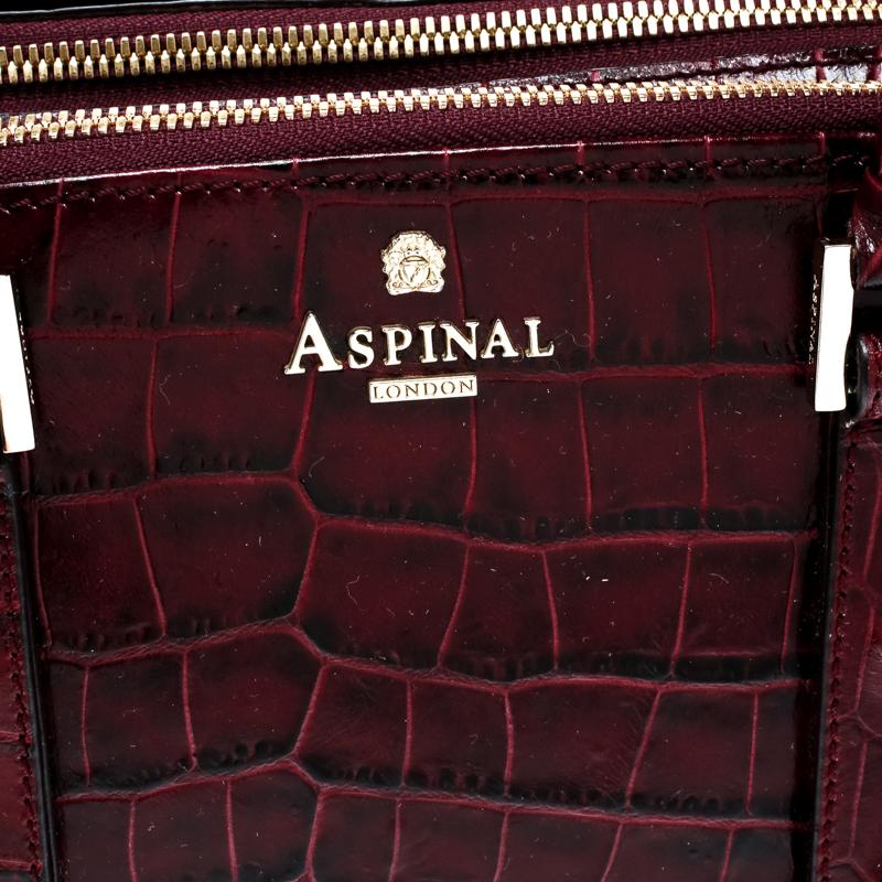 Aspinal Of London Burgundy Croc Embossed Leather Brook Street Tote 1