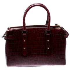 Aspinal Of London Burgundy Croc Embossed Leather Brook Street Tote