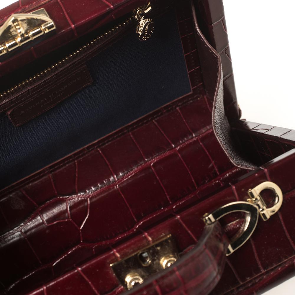 Aspinal Of London Burgundy Croc Embossed Leather Trunk Top Handle Bag 1