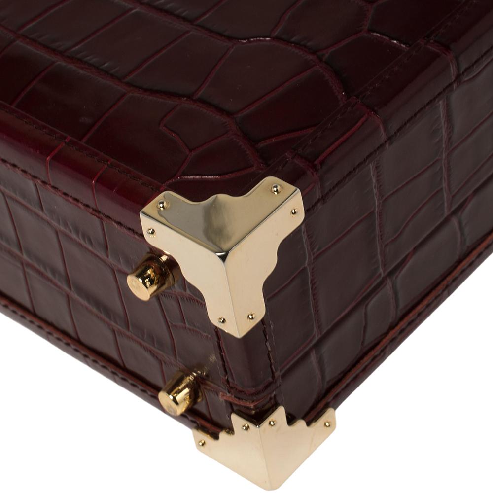Aspinal Of London Burgundy Croc Embossed Leather Trunk Top Handle Bag 2