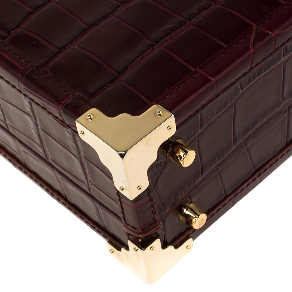 Aspinal Of London Burgundy Croc Embossed Leather Trunk Top Handle Bag 3