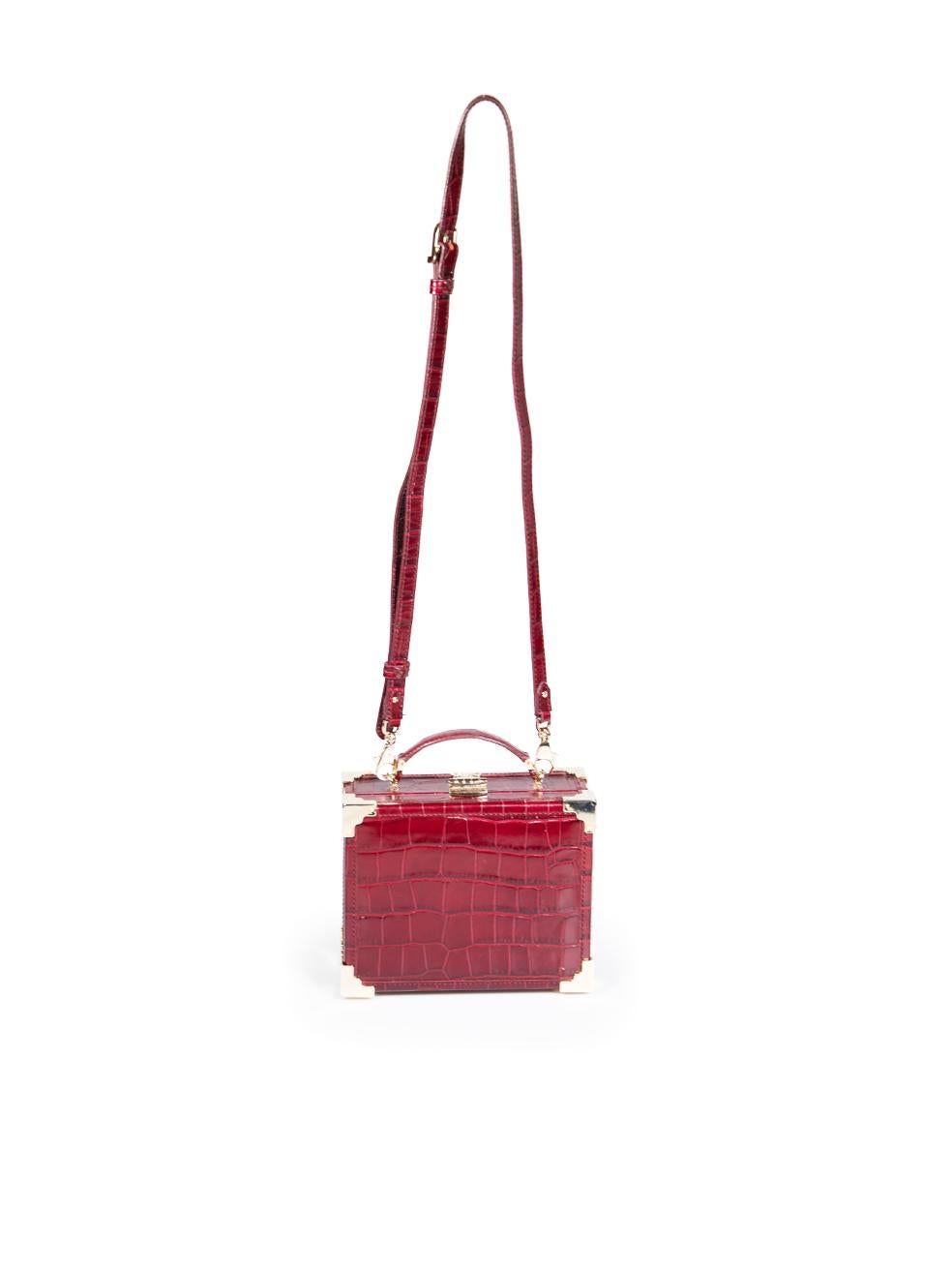 Red Aspinal of London Burgundy Trunk Croc Leather Bag