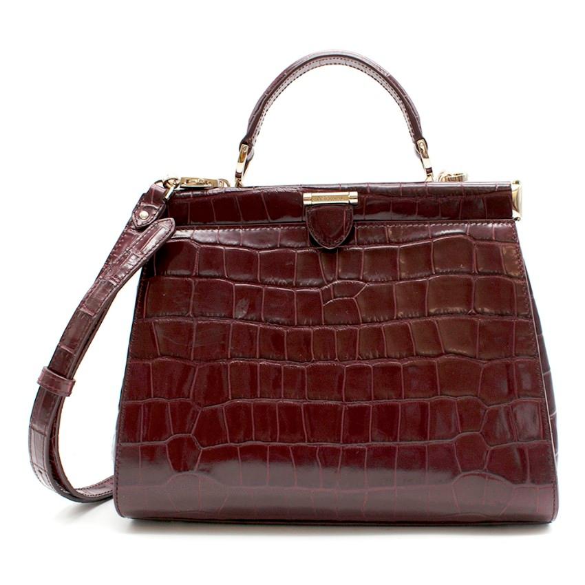 Aspinal of London Crocodile Print Small Florence Frame Bag 30cm