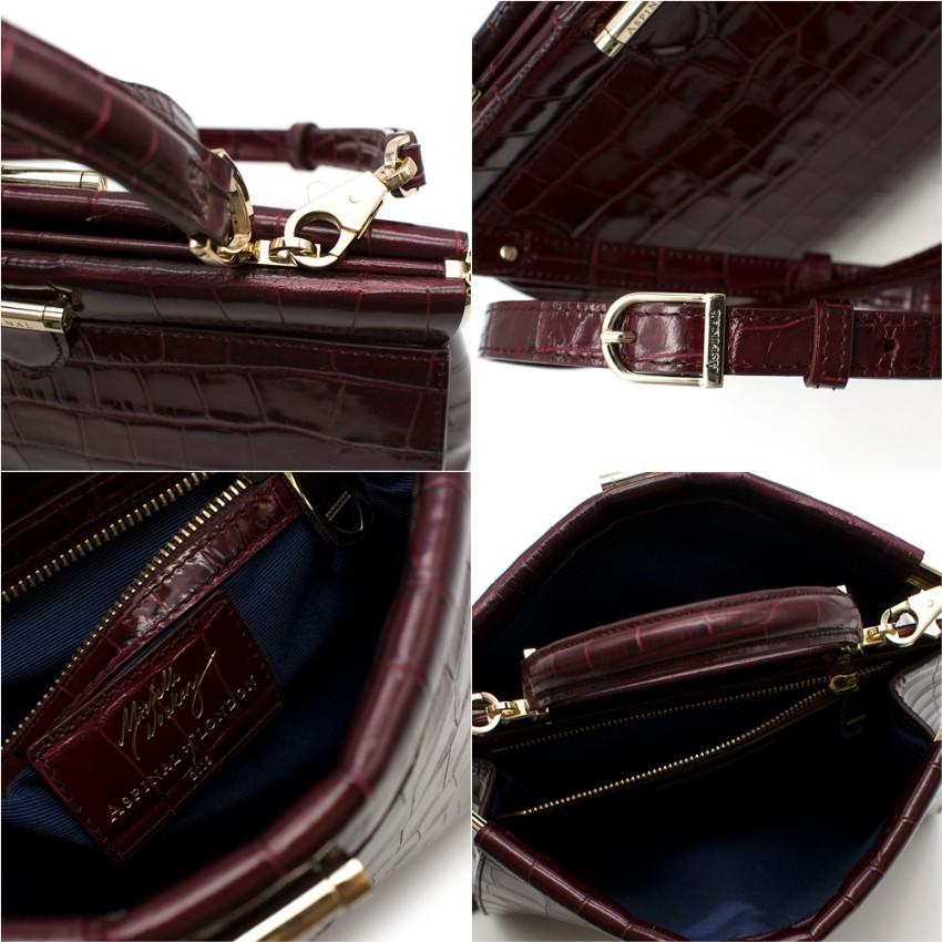 Black Aspinal of London Crocodile Print Small Florence Frame Bag 30cm