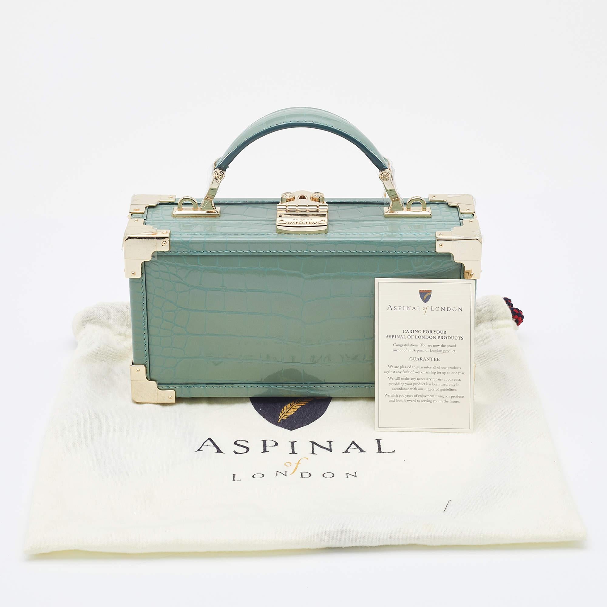 Aspinal of London Green Croc Emboosed Patent Leather Trinket Top Handle Bag 7