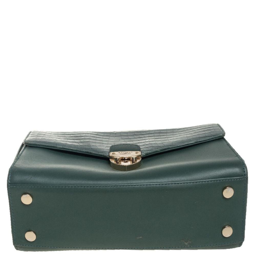 Aspinal Of London Green Croc Embossed and Leather Mayfair Top Handle Bag 4
