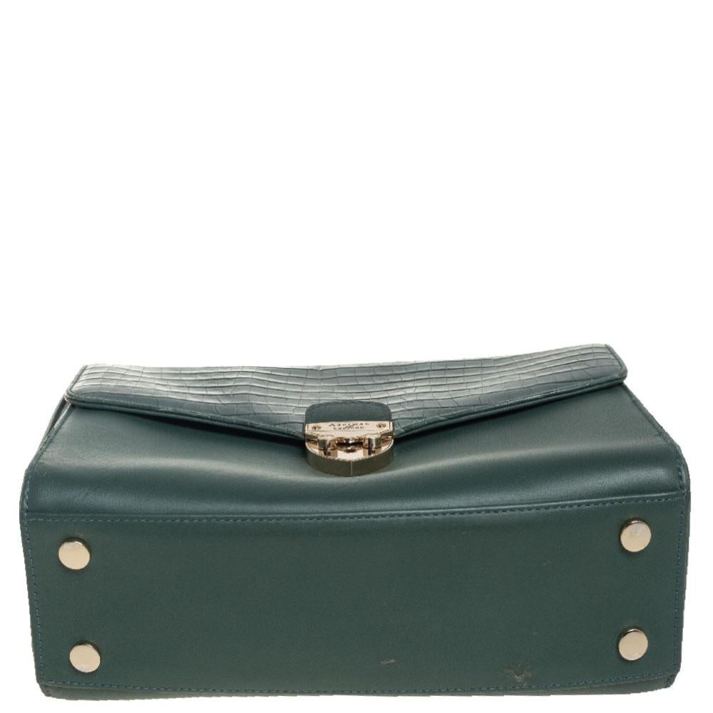 Aspinal Of London Green Croc Embossed and Leather Mayfair Top Handle Bag 4