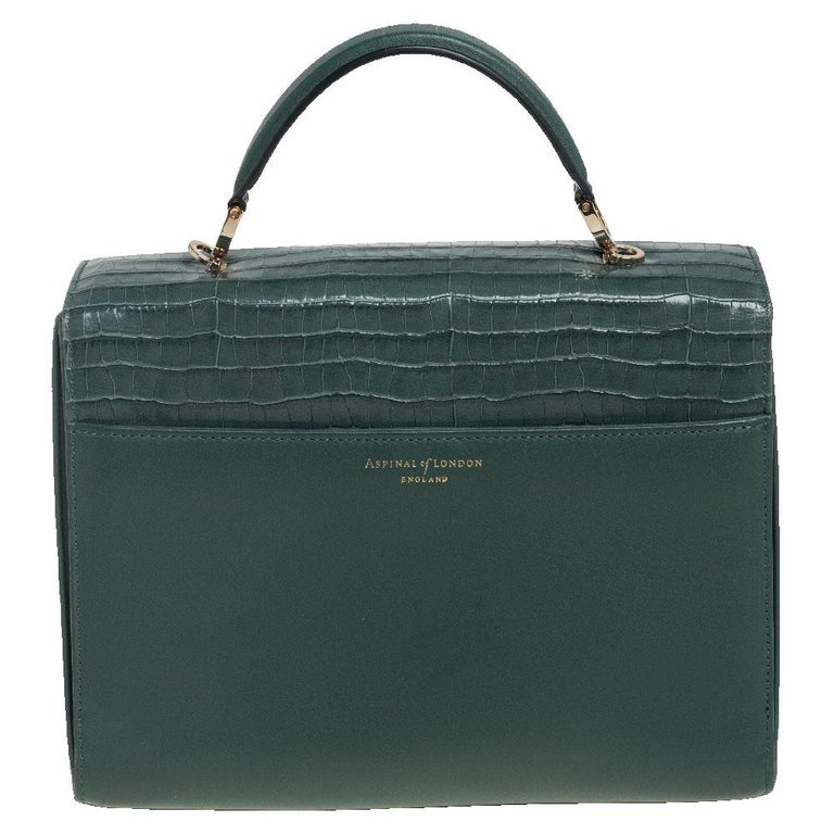 Aspinal Of London Green Croc Embossed and Leather Mayfair Top Handle Bag at  1stDibs