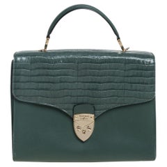Aspinal Of London Green Croc Embossed and Leather Mayfair Top Handle Bag