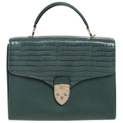 Aspinal Of London Green Croc Embossed and Leather Mayfair Top Handle Bag