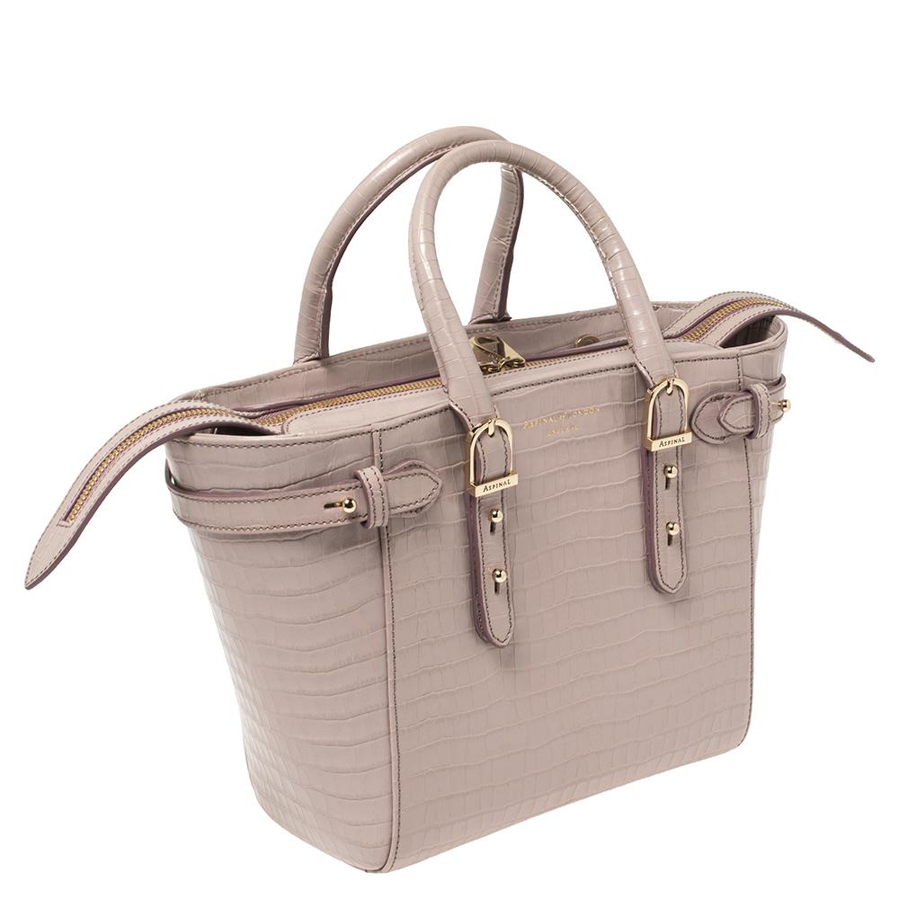 Beige Aspinal of London Lilac Croc Embossed Leather Marylebone Tote