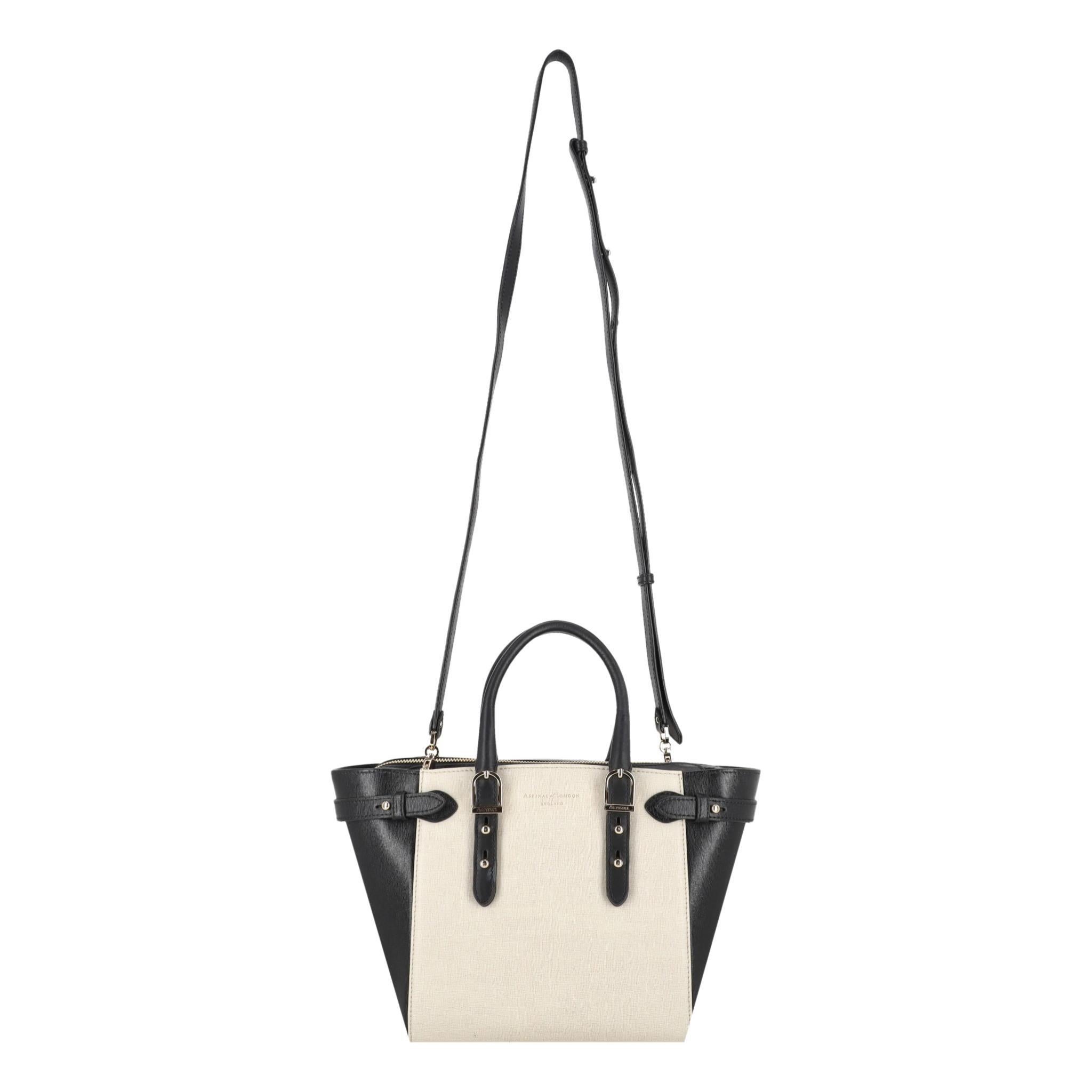 Beige Aspinal Of London Mini Marylebone Leather Bag For Sale