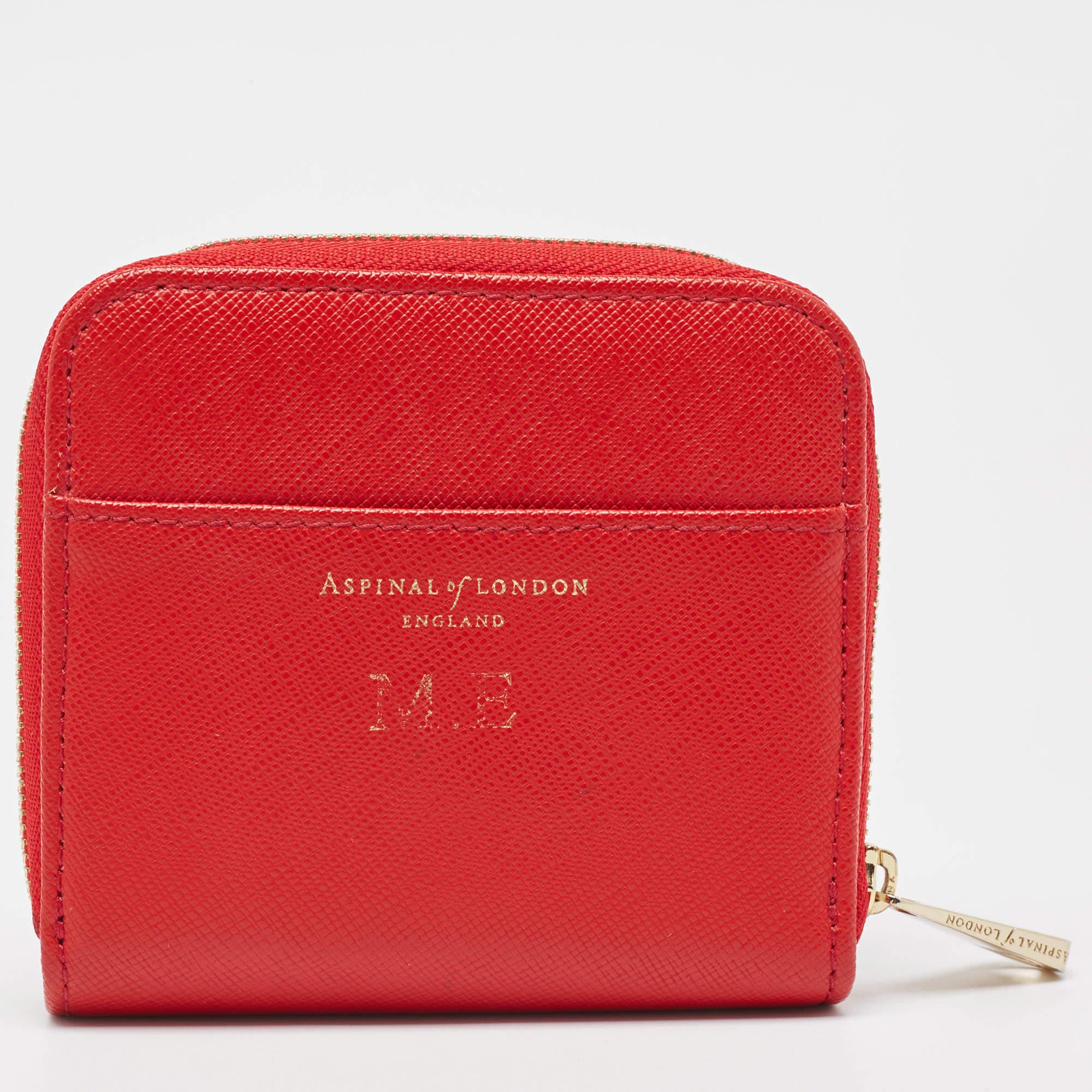 Women's Aspinal Of London Red Leather Zip Around Compact Wallet For Sale