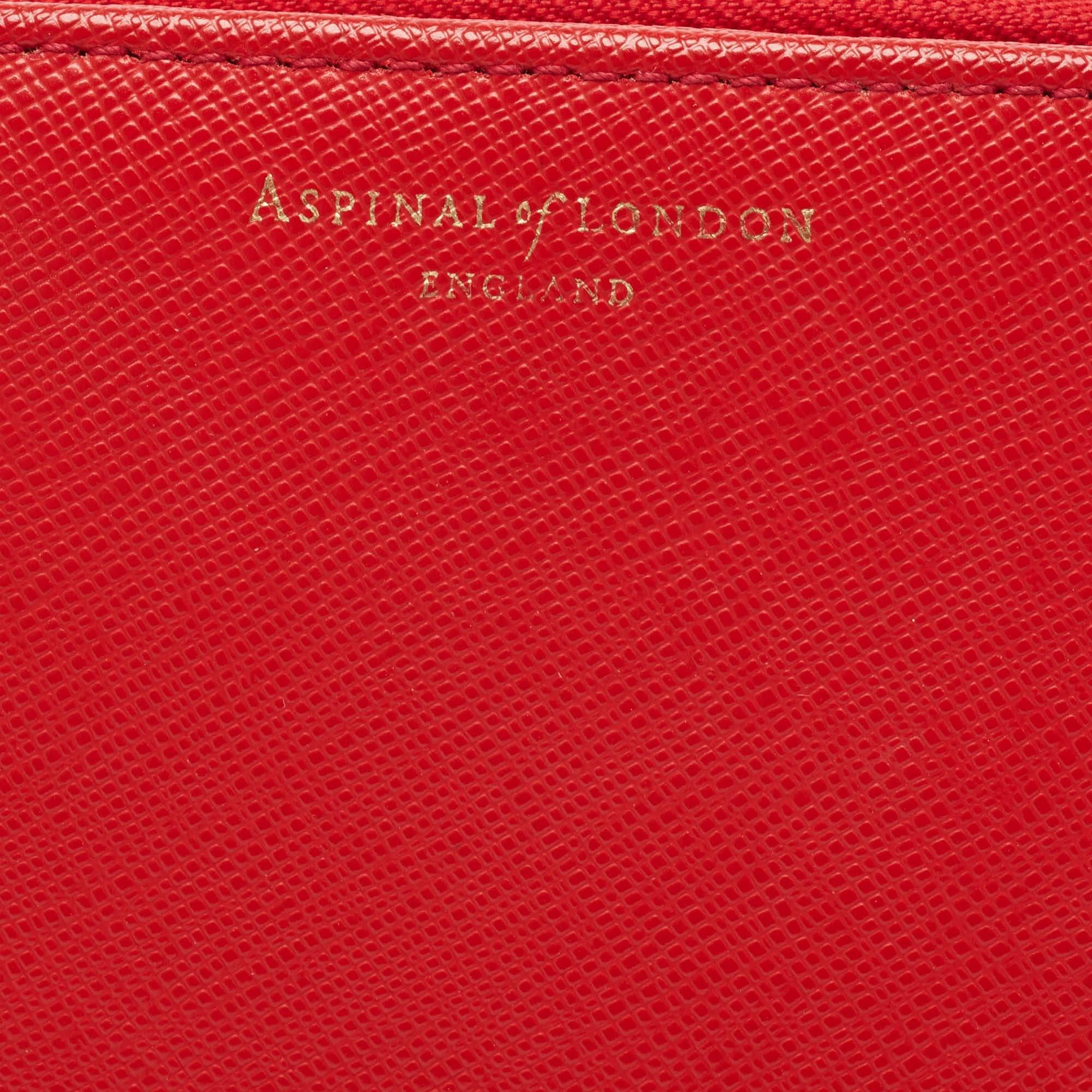 Aspinal Of London Red Leather Zip Around Compact Wallet For Sale 1