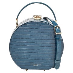 Aspinal Of London - Sac à bandoulière en cuir embossé croco bleu sarcelle