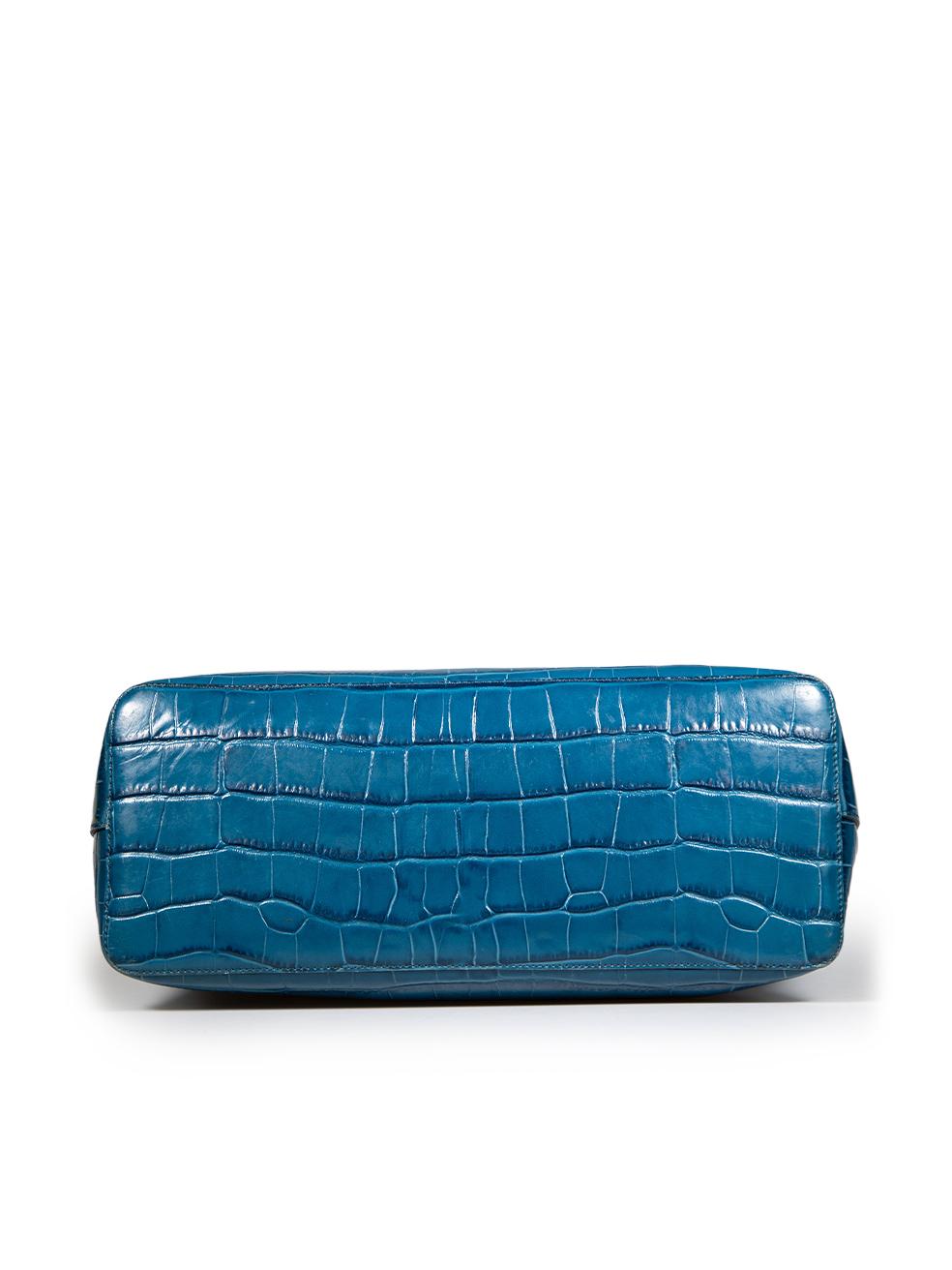 Aspinal of London Blaugrüne Regent-Tasche aus Leder mit Krokodillederprägung im Angebot 1