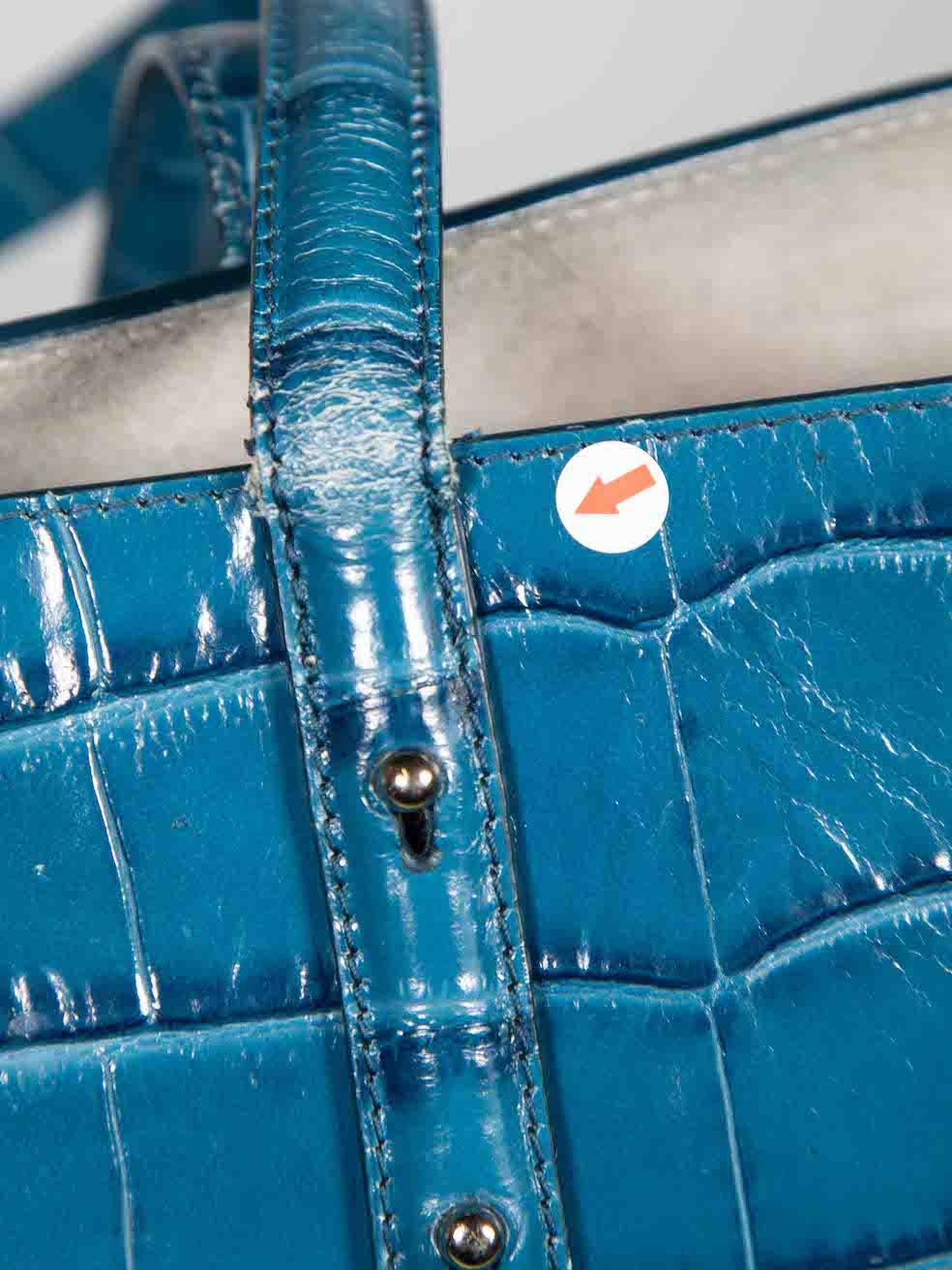 Aspinal of London Blaugrüne Regent-Tasche aus Leder mit Krokodillederprägung im Angebot 4