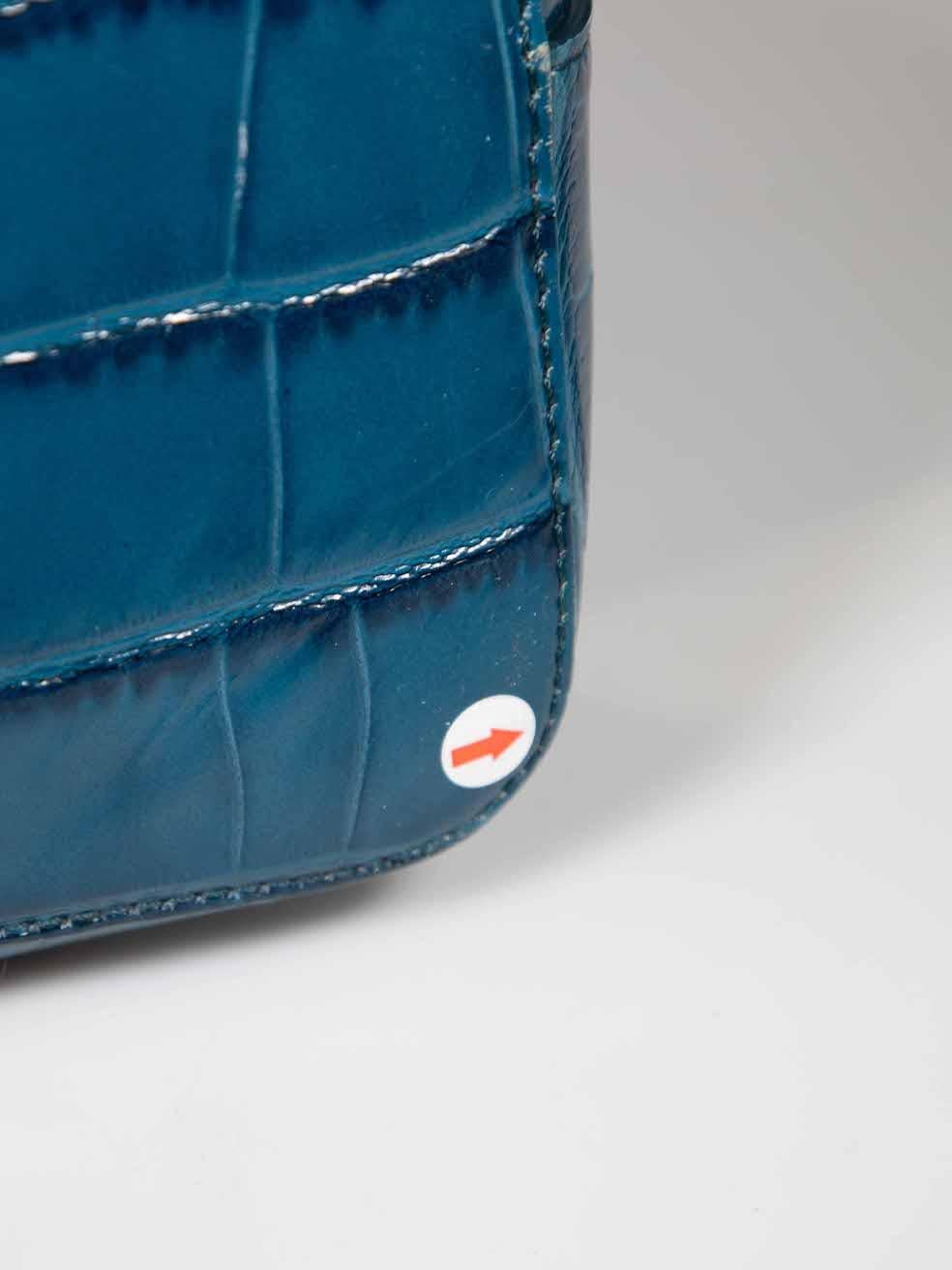 Aspinal of London Blaugrüne Regent-Tasche aus Leder mit Krokodillederprägung im Angebot 5