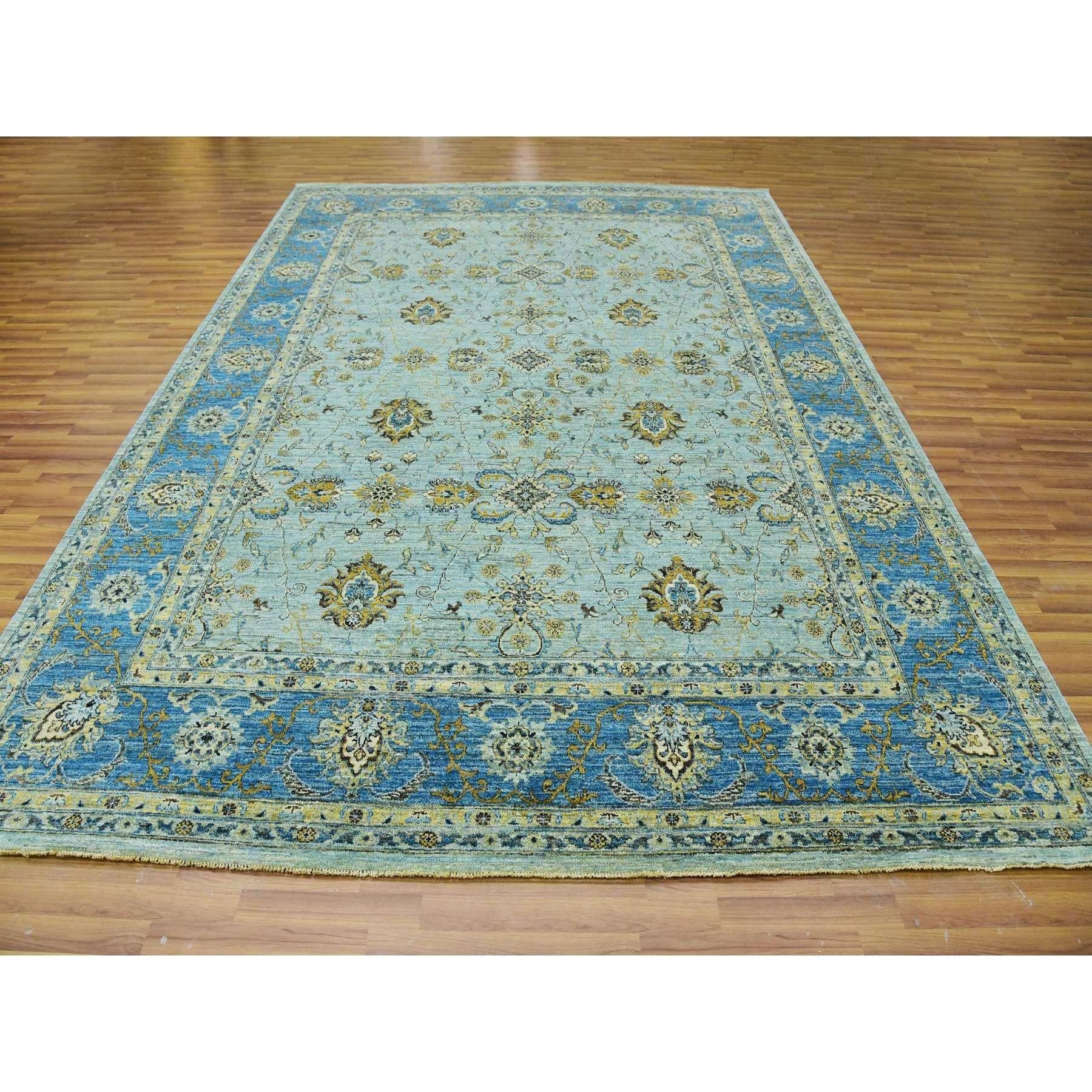Indian Aspiring Blue Hand Knotted Agra Design High Quality Wool Oriental Rug 9' x 12'3