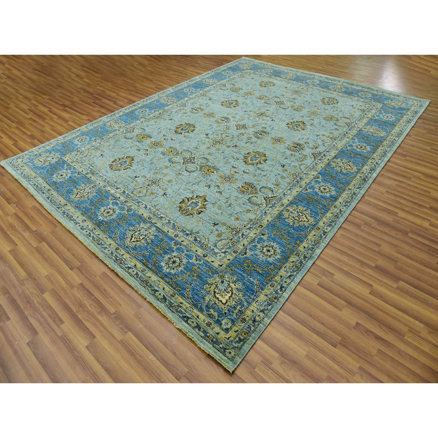 Hand-Knotted Aspiring Blue Hand Knotted Agra Design High Quality Wool Oriental Rug 9' x 12'3