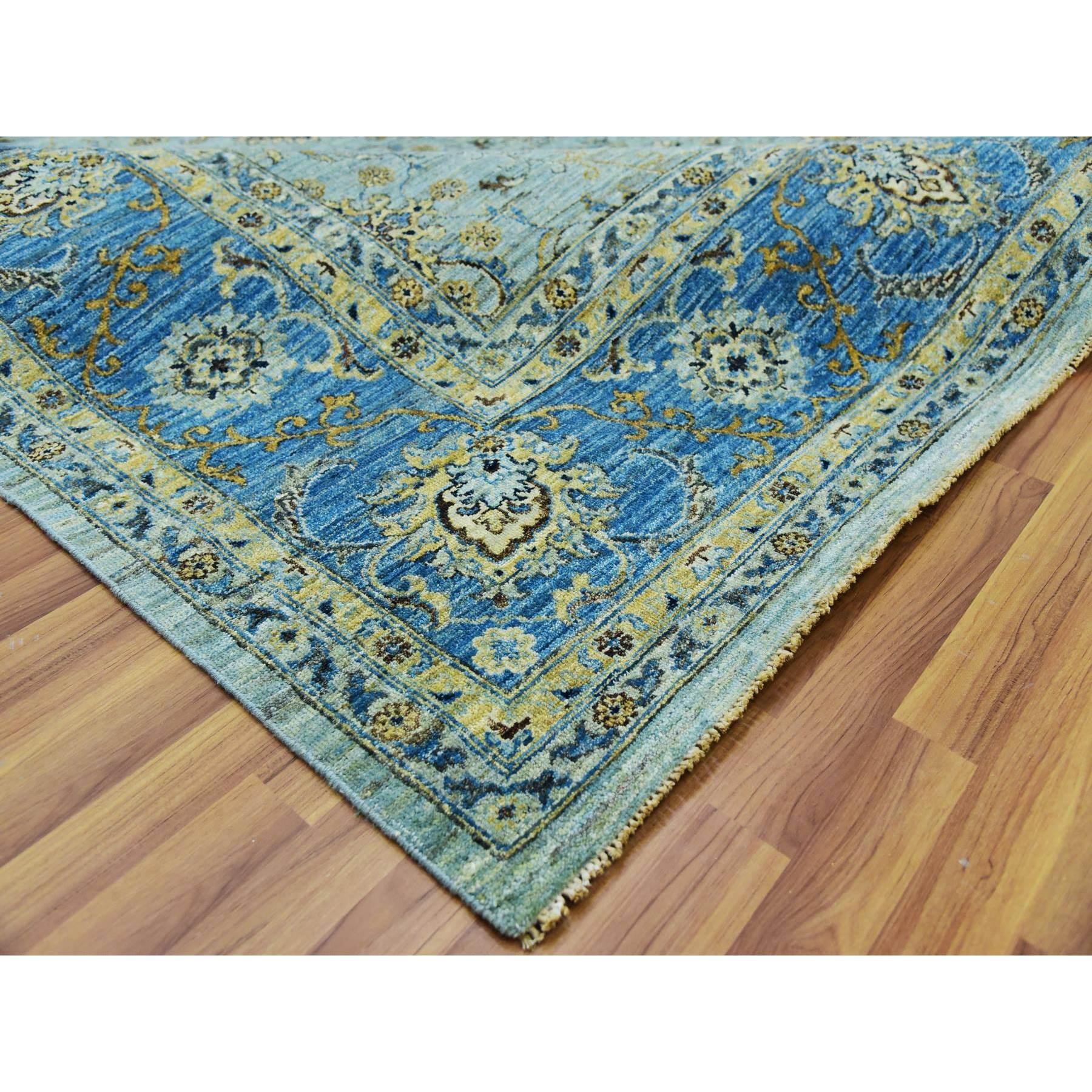 Aspiring Blue Hand Knotted Agra Design High Quality Wool Oriental Rug 9' x 12'3