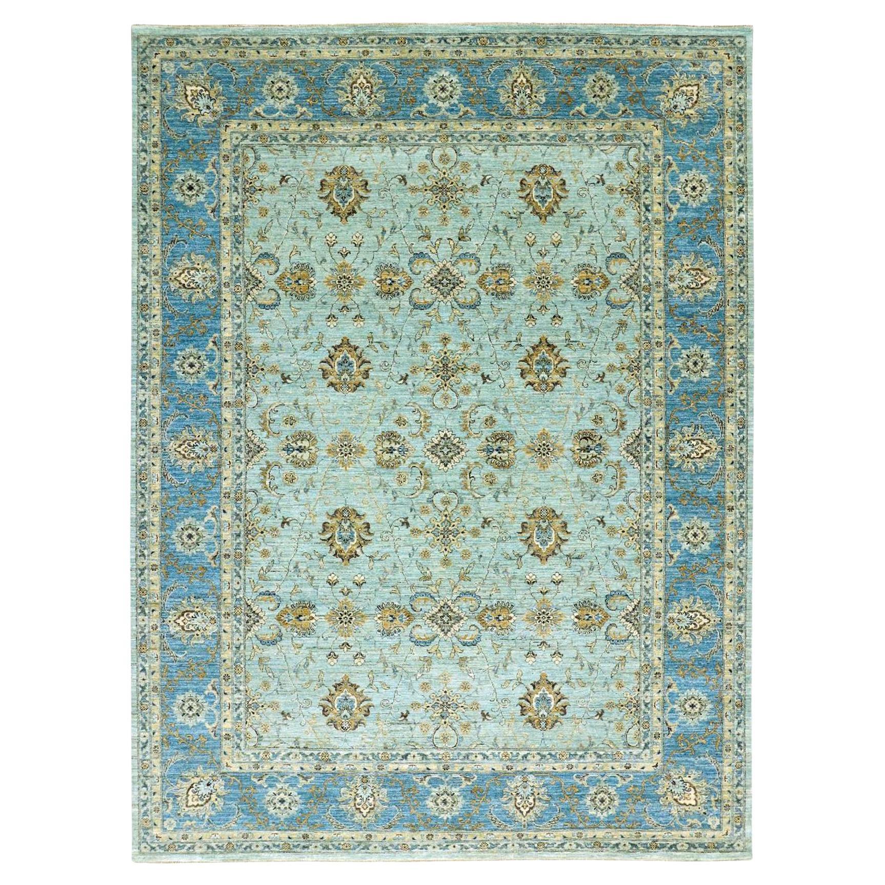 Aspiring Blue Hand Knotted Agra Design High Quality Wool Oriental Rug 9' x 12'3"
