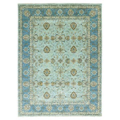 Aspirant tapis oriental en laine de haute qualité noué à la main bleu Agra Design 9' x 12'3"