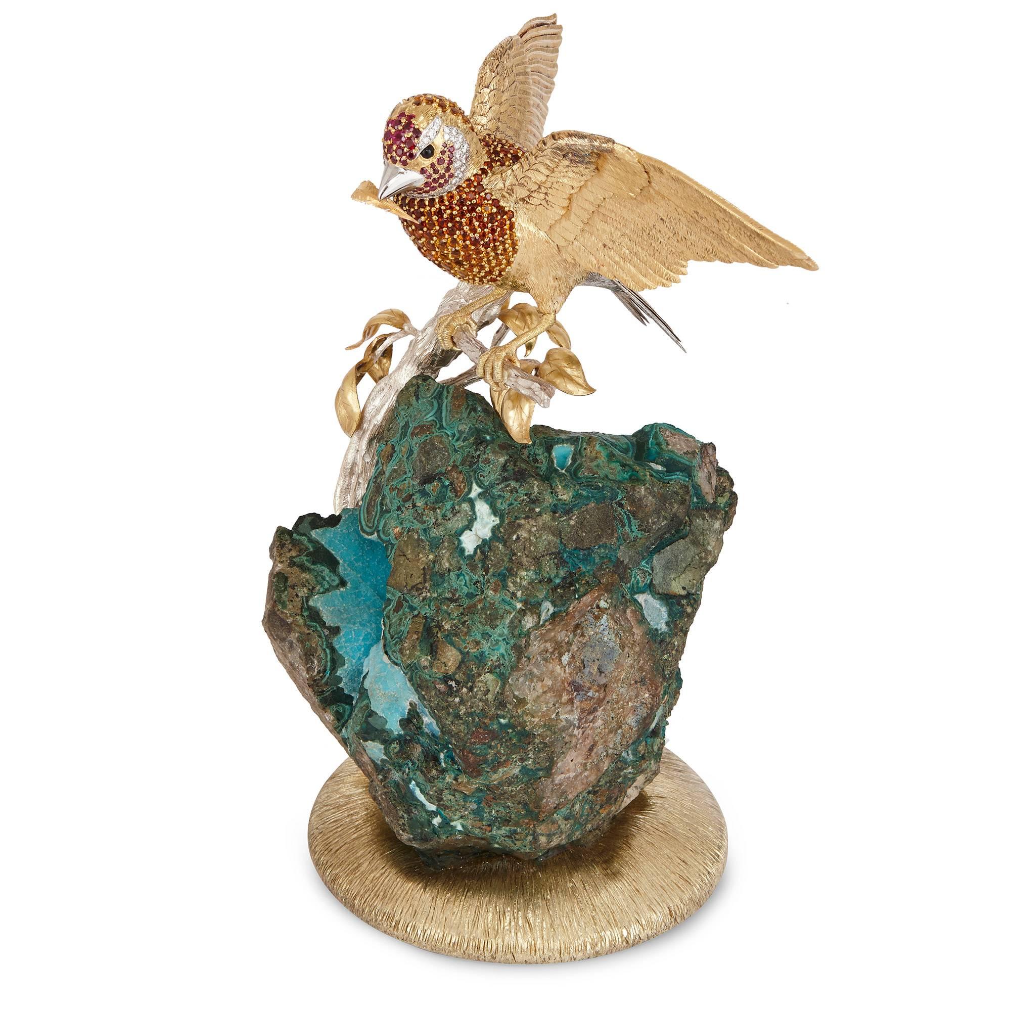 Anglais Asprey & Co Modèle d'oiseau en or massif et pierres précieuses