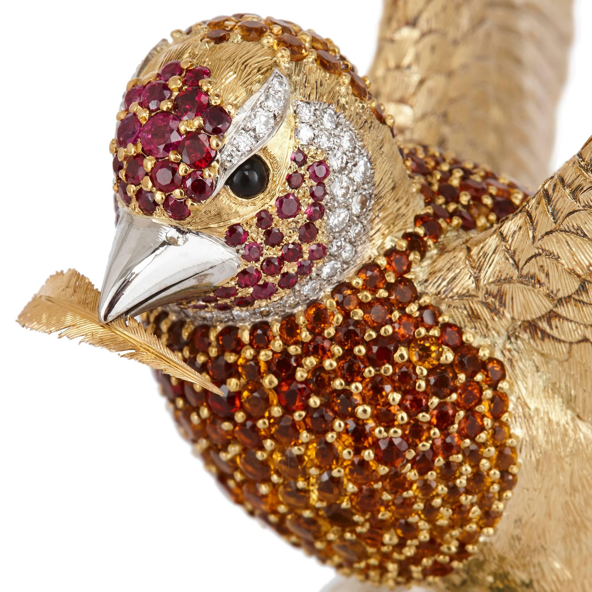 20ième siècle Asprey & Co Modèle d'oiseau en or massif et pierres précieuses